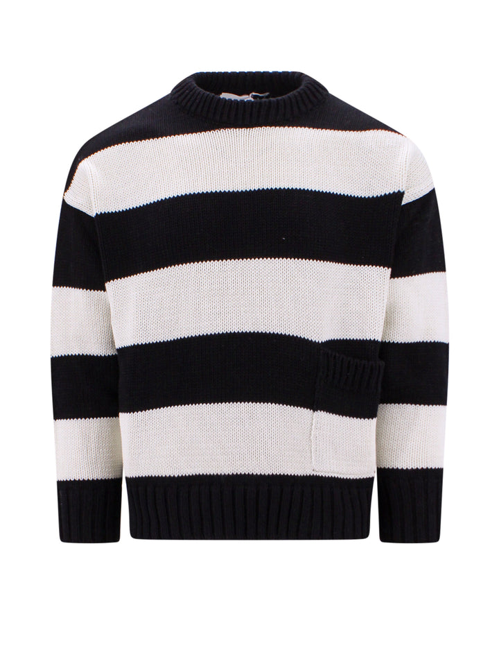 Cotton sweater with striped motif