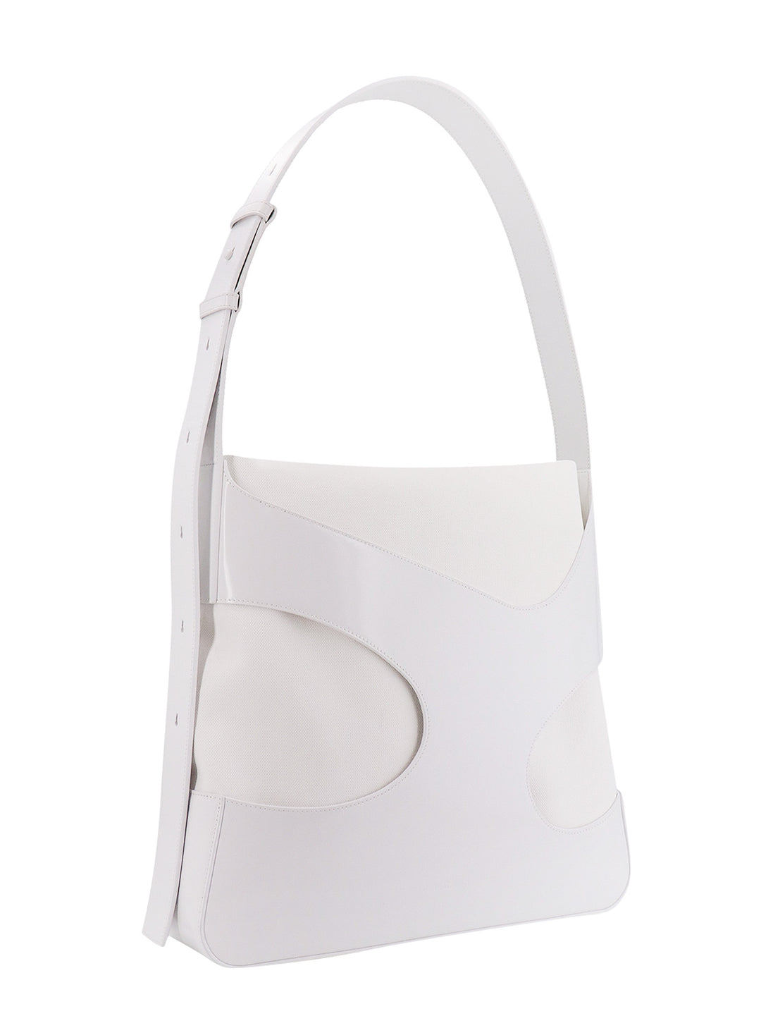 Shoulder bag in leather and canvas with Cut-Out details