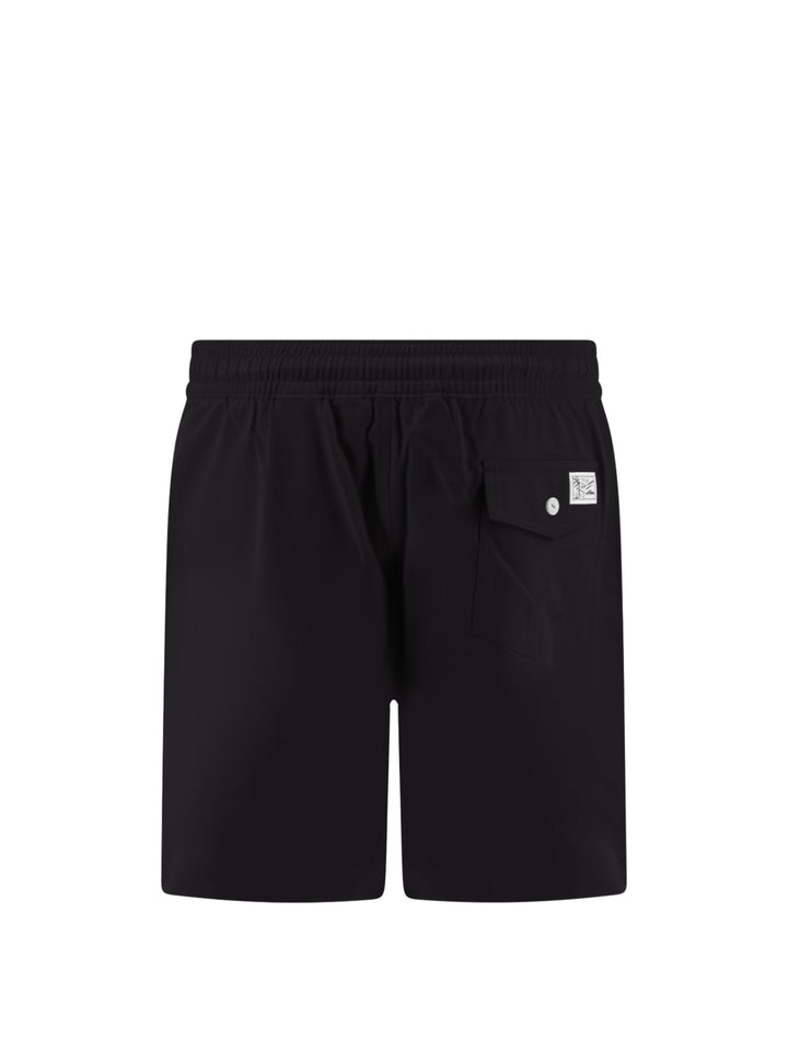 Recycled nylon swim trunks with embroidered logo