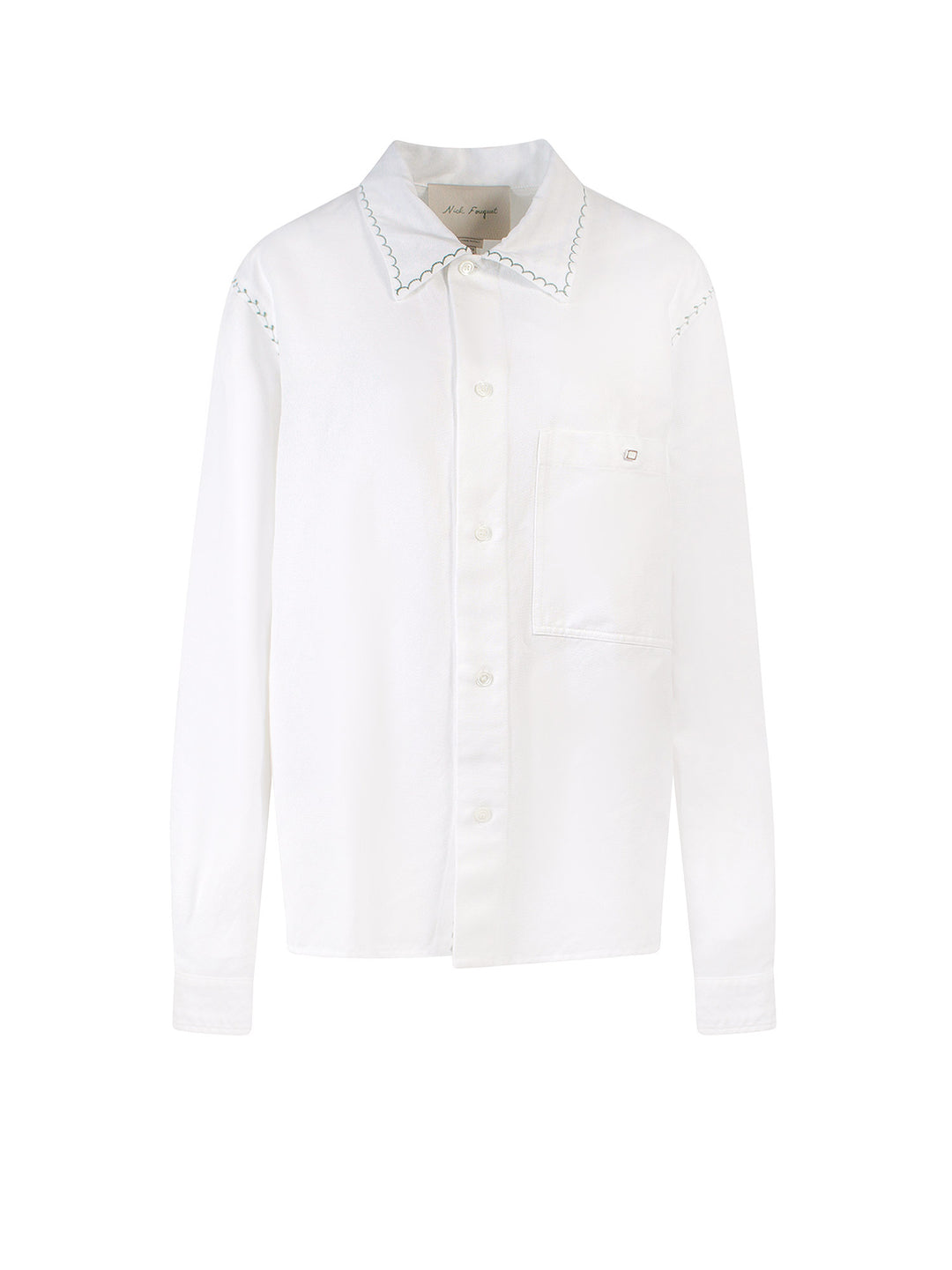 Linen and cotton shirt with stitching and embroidery