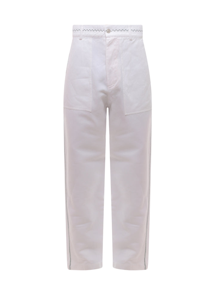 White denim trouser with stitching and embroidery