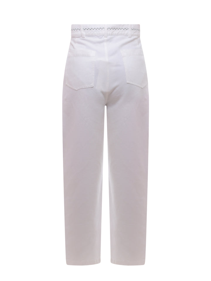 White denim trouser with stitching and embroidery