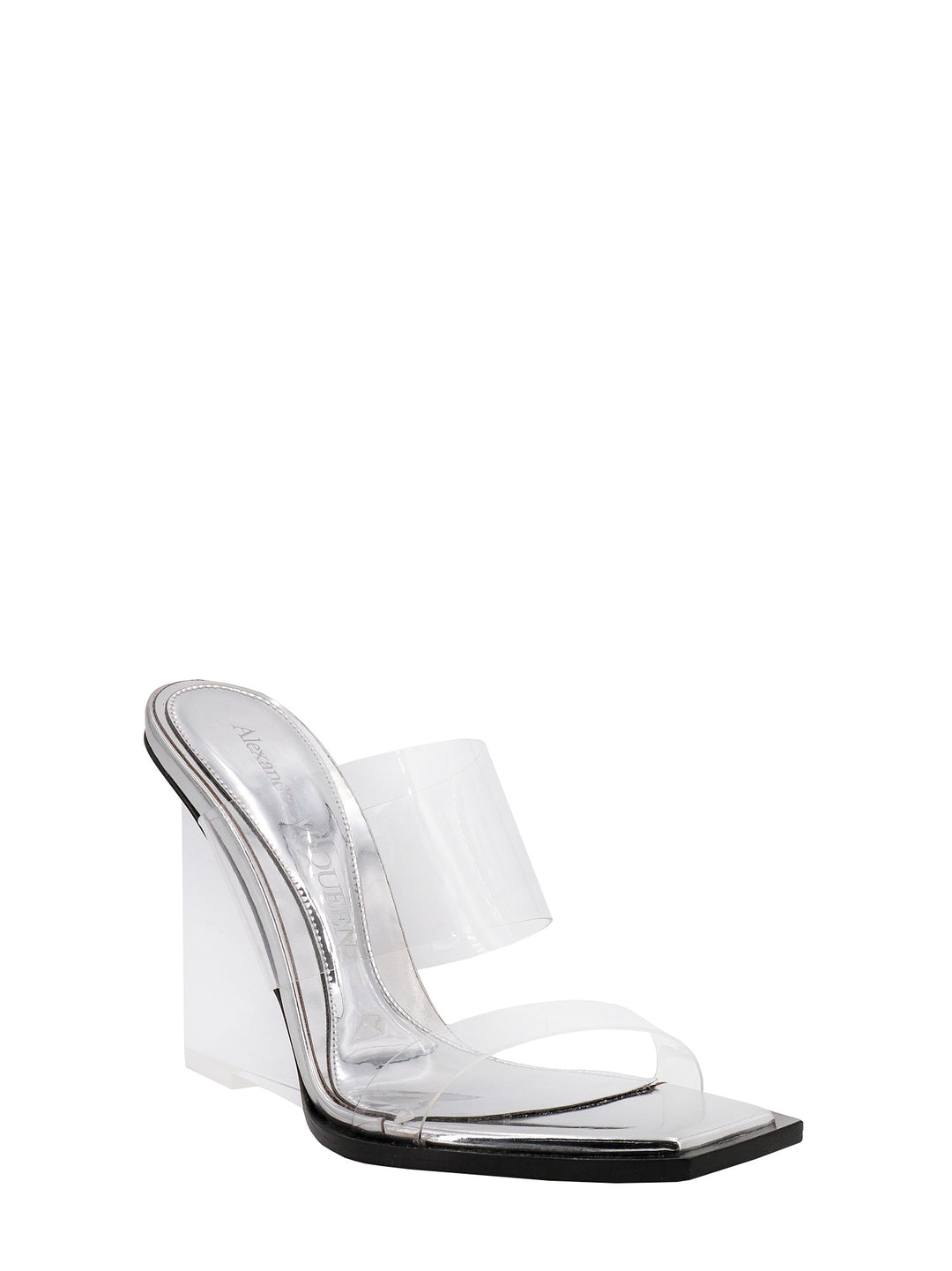 Leather sandals with plexiglass heel