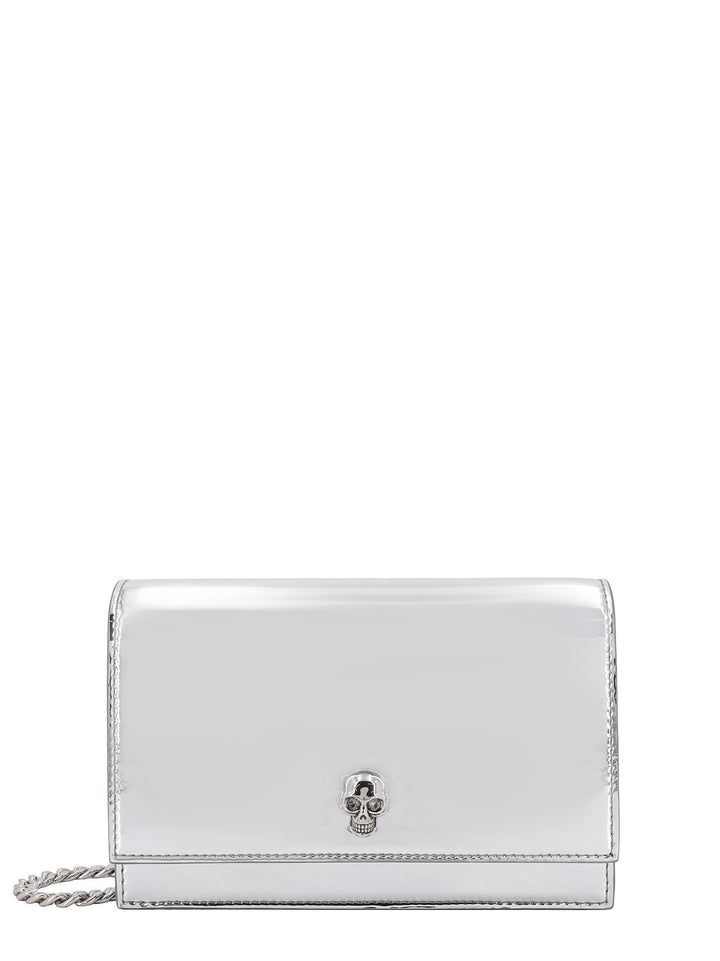 Patent leather shoulder bag with iconic frontal Skull