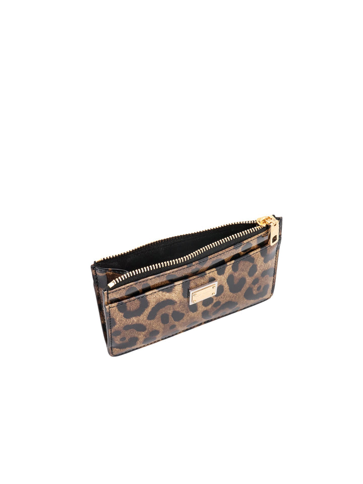 Card holder in shiny leather with animalier print