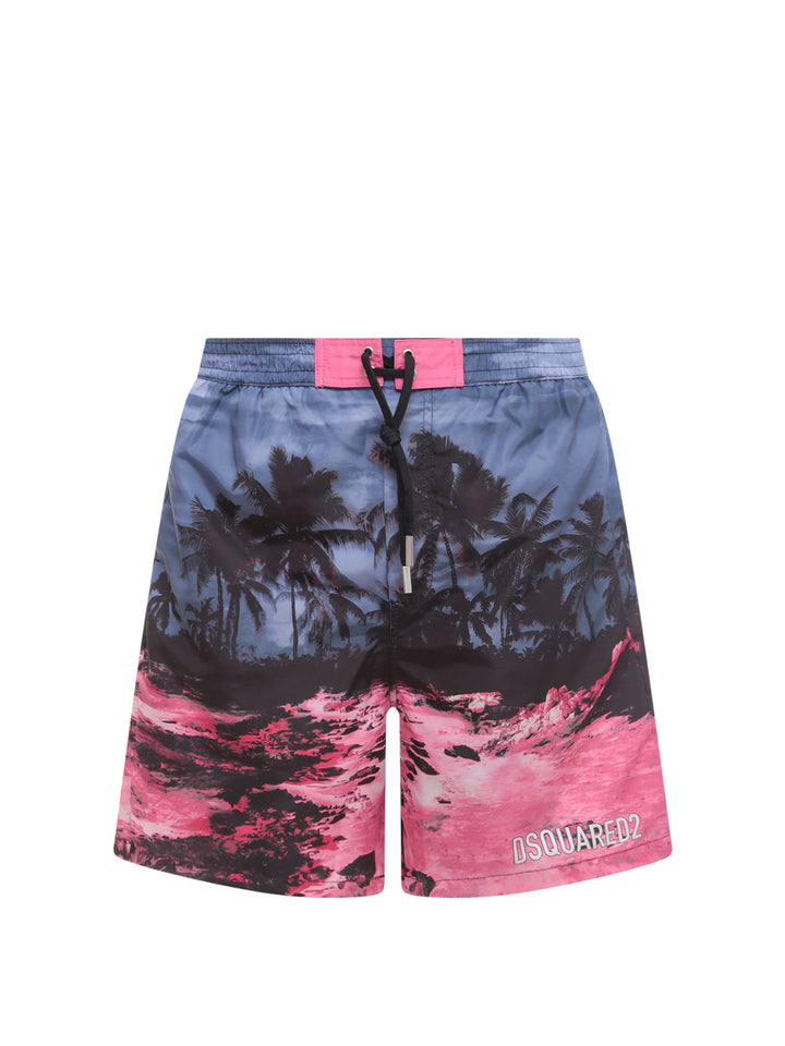 Nylon swim trunk with multicolor print