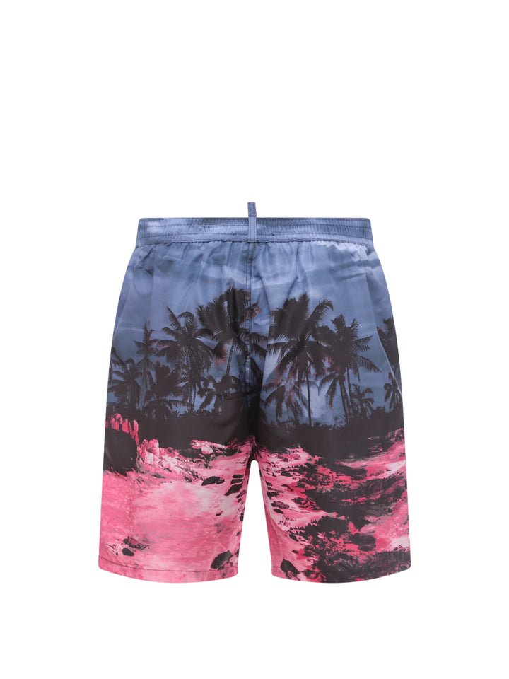 Nylon swim trunk with multicolor print