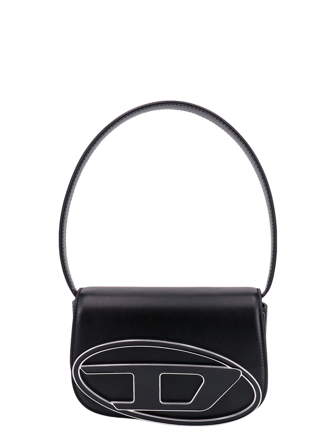 Leather shoulder bag with frontal Oval D logo