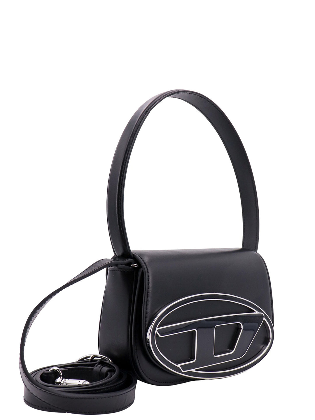 Leather shoulder bag with frontal Oval D logo