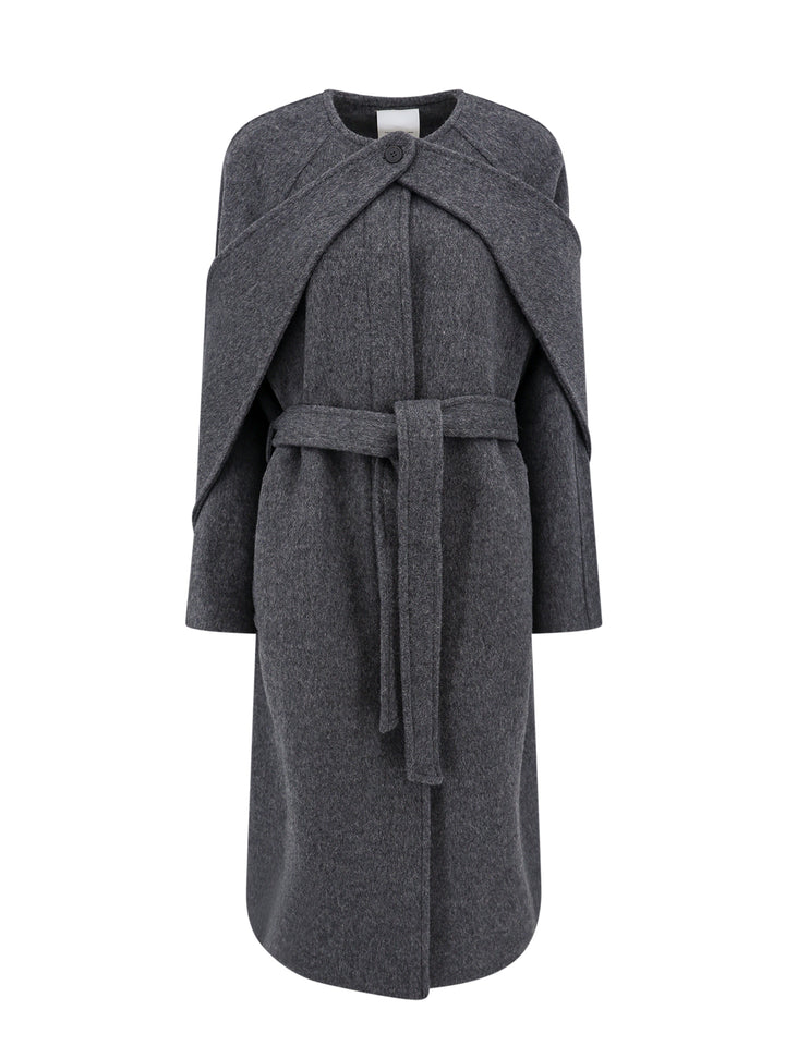 Wool coat with maxi removable scarf