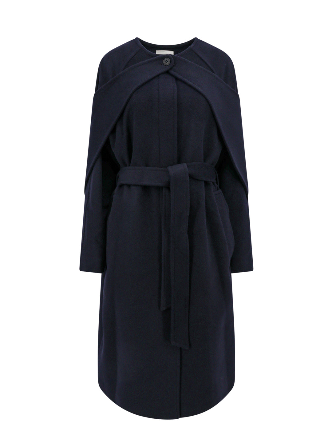 Wool coat with maxi removable scarf