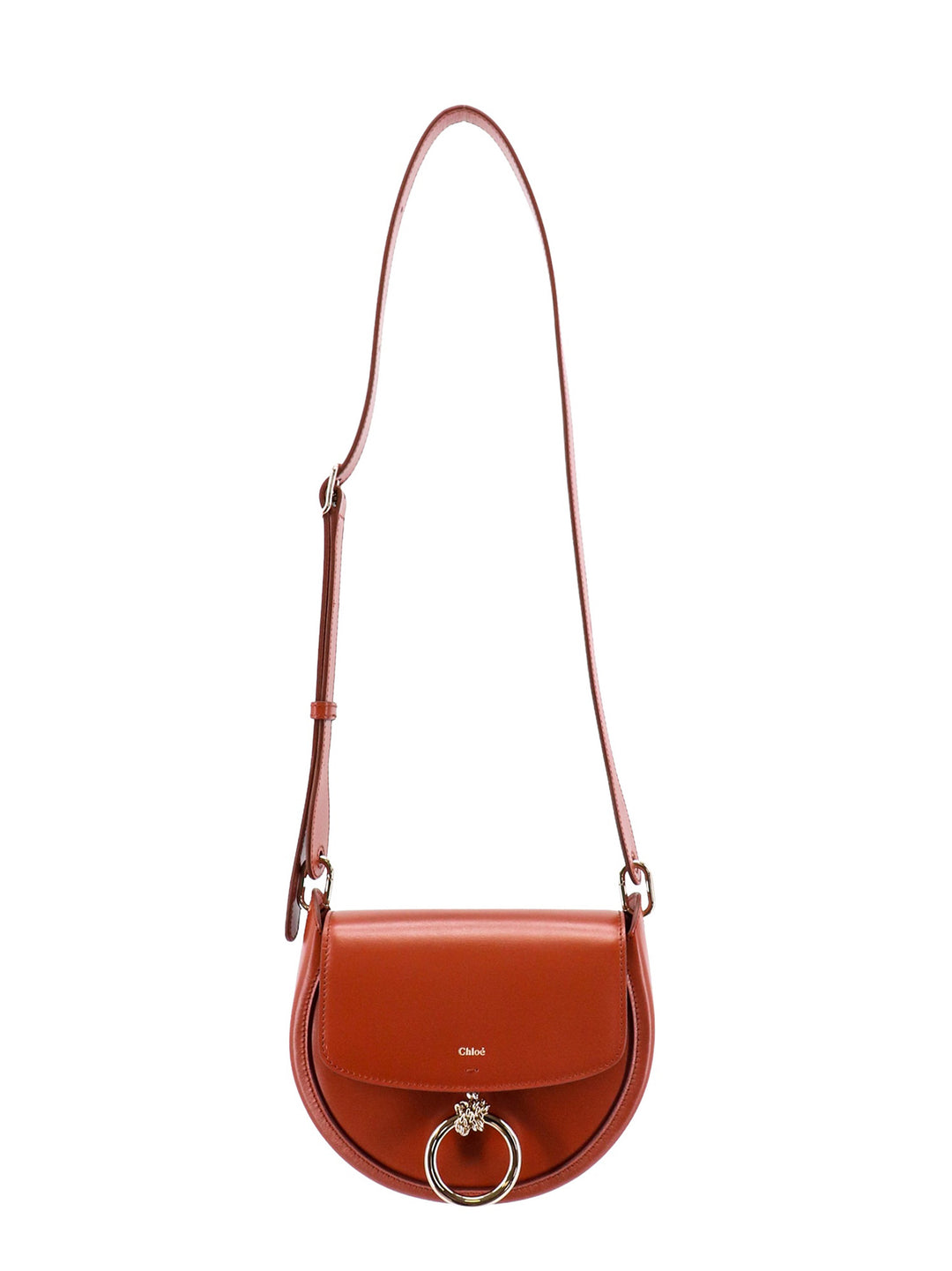 Leather shoulder bag with metal ring