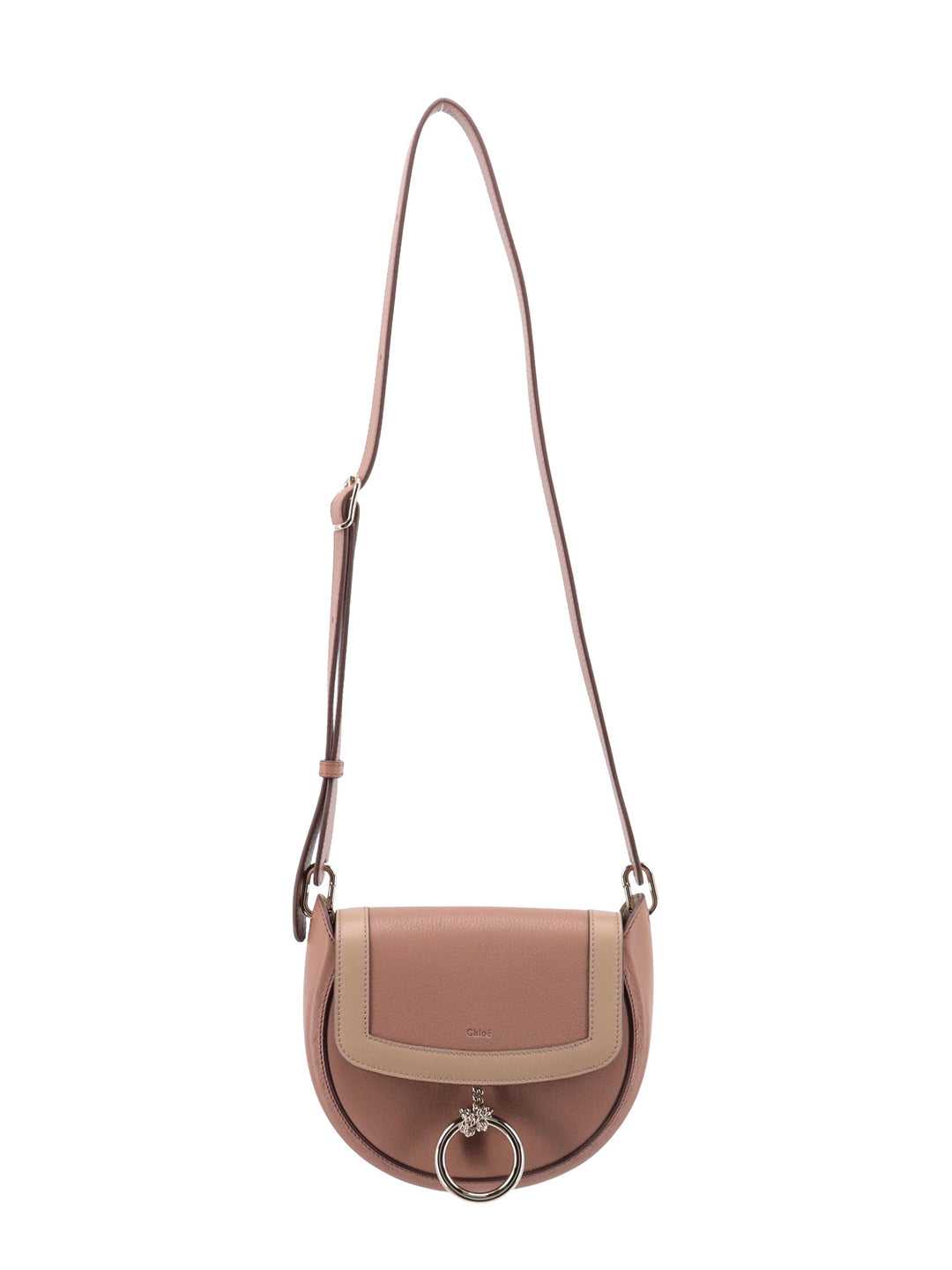 Leather shoulder bag with metal ring