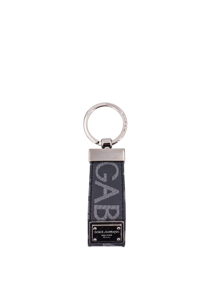 Coated canvas keychain with all-over lettering logo