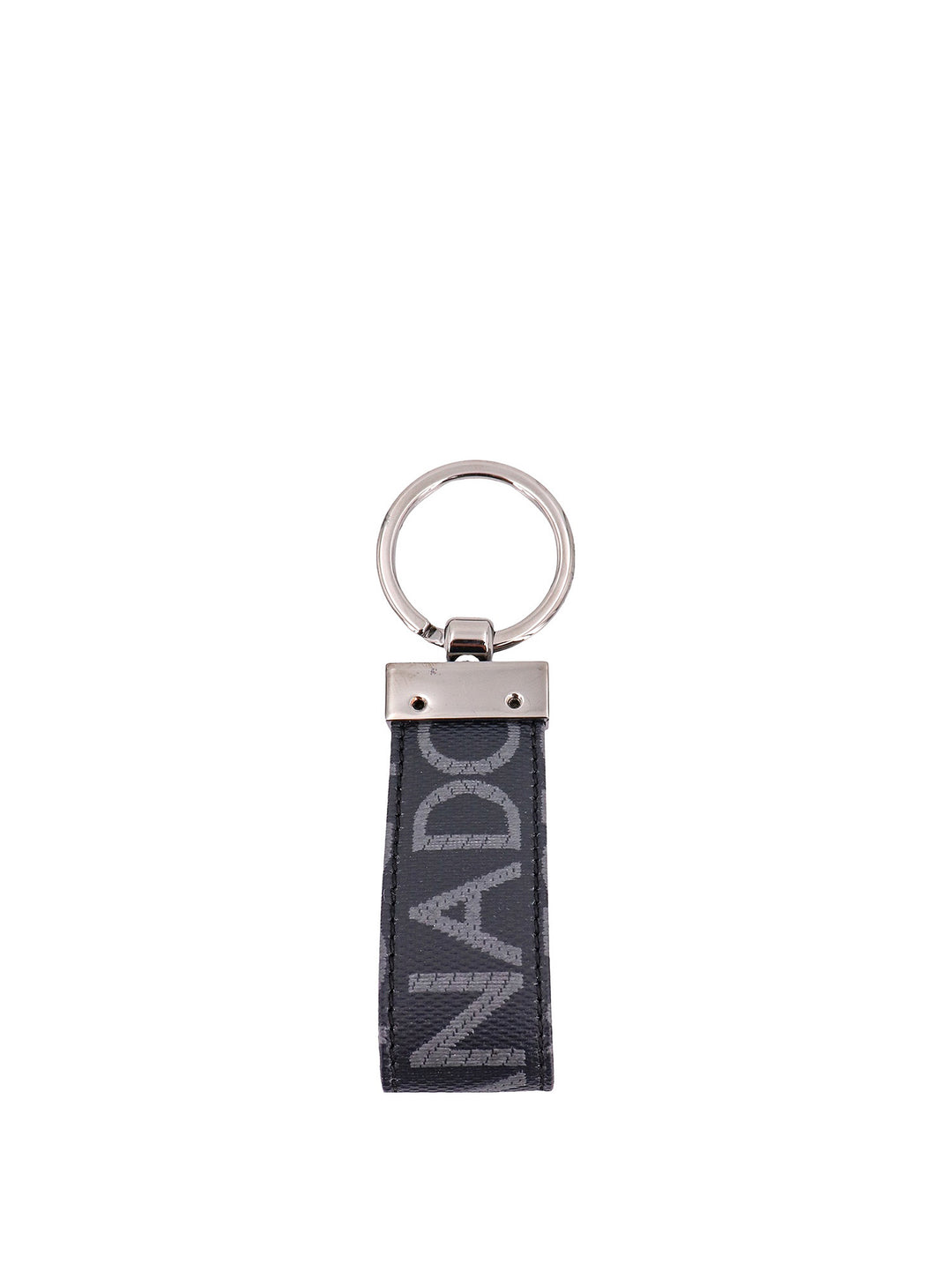 Coated canvas keychain with all-over lettering logo