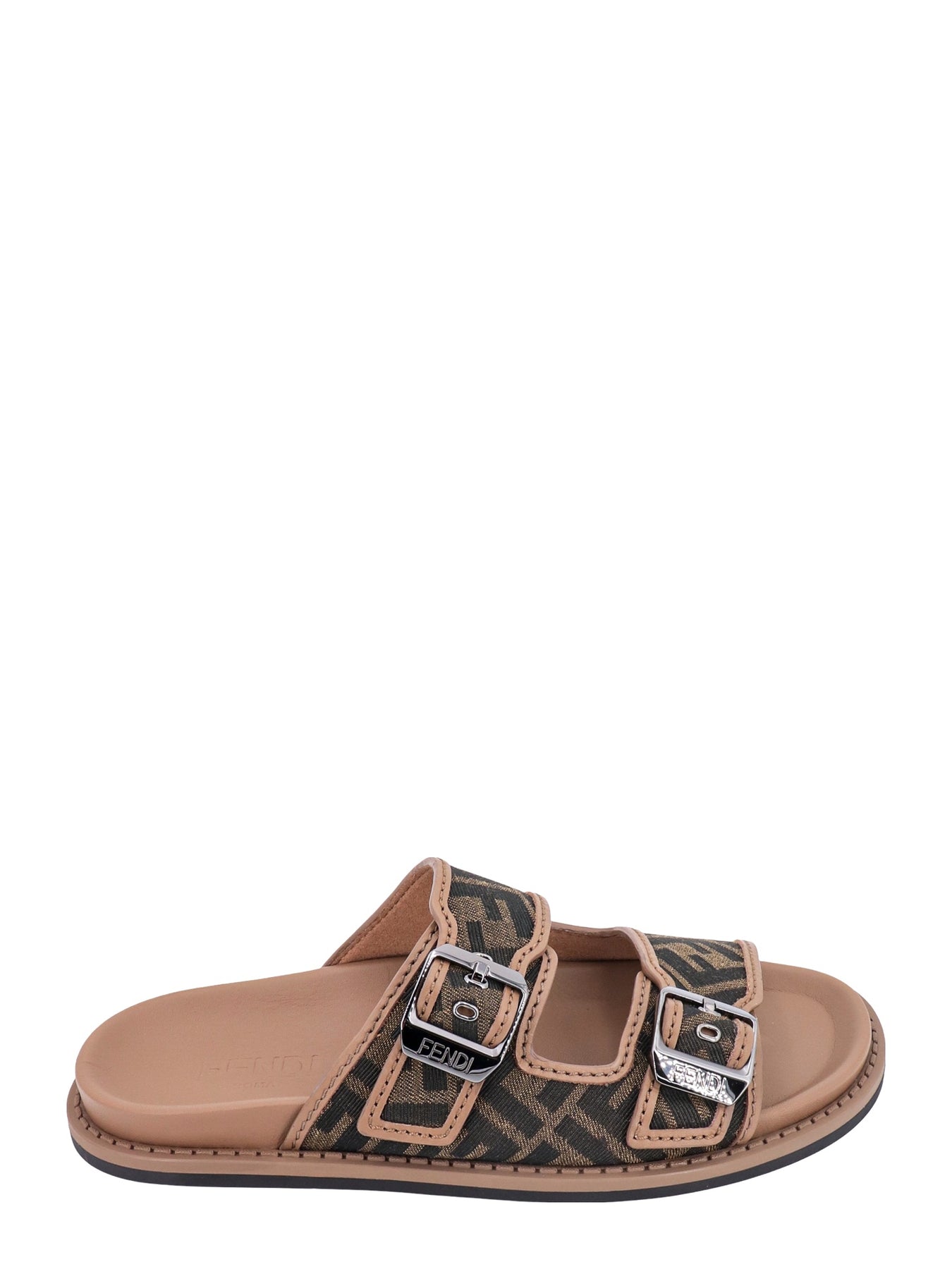 Fendi Men's Ff Jacquard Slide Sandals In Grey