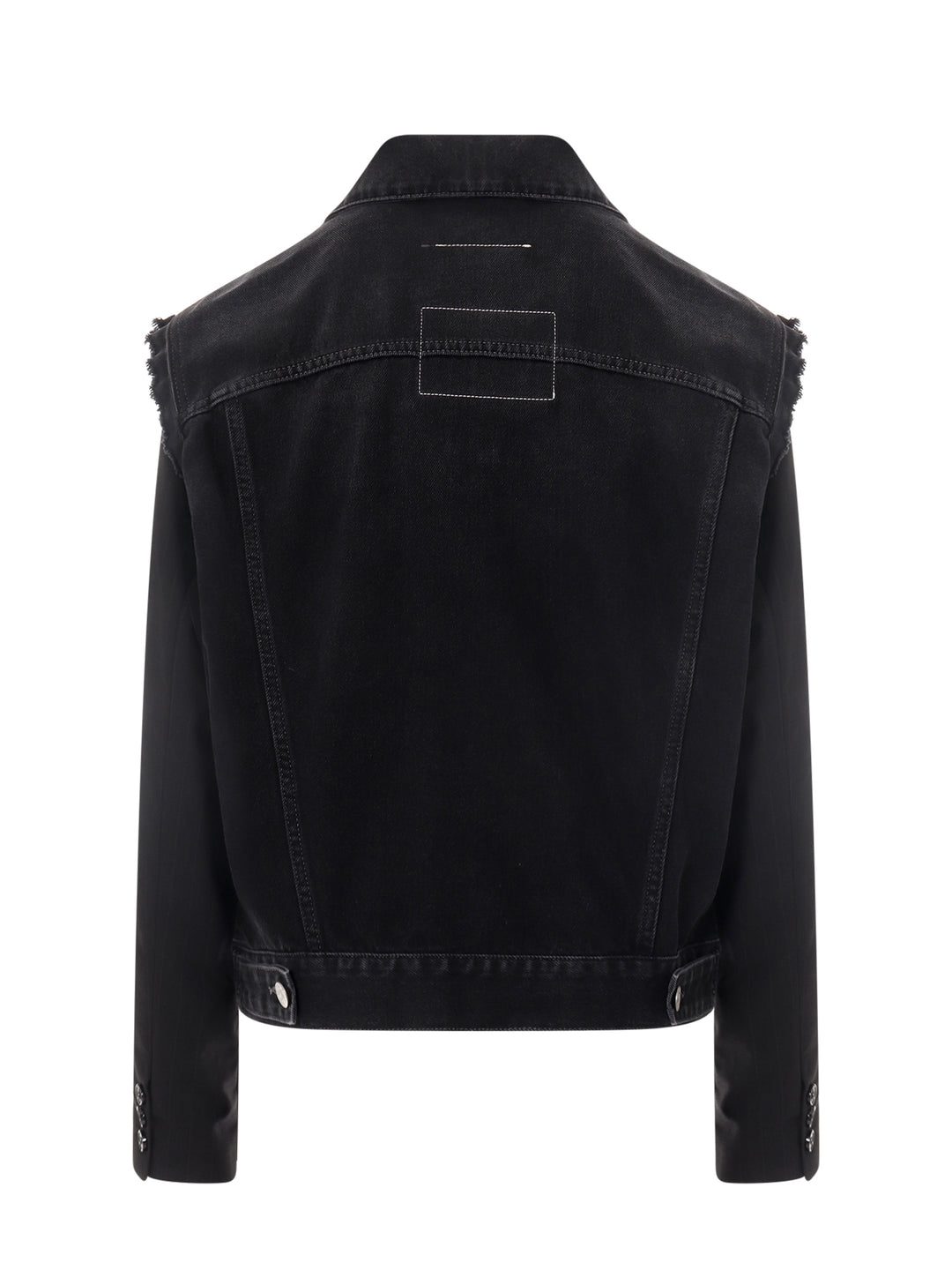 Black denim jacket with fabric sleeves