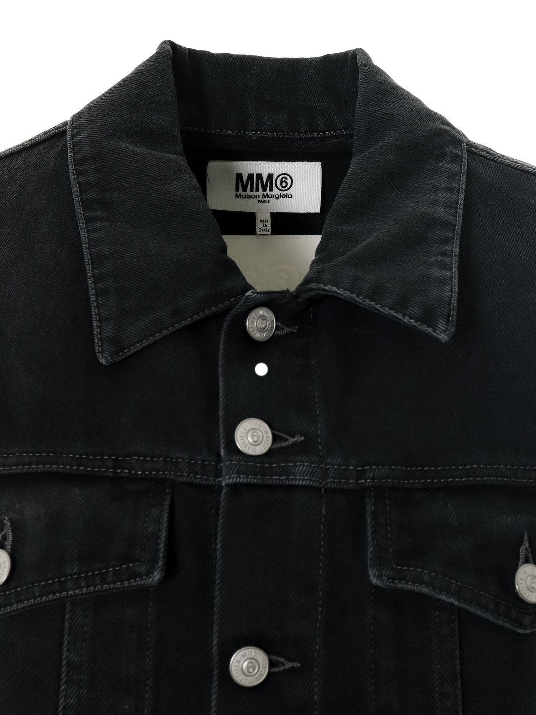 Black denim jacket with fabric sleeves