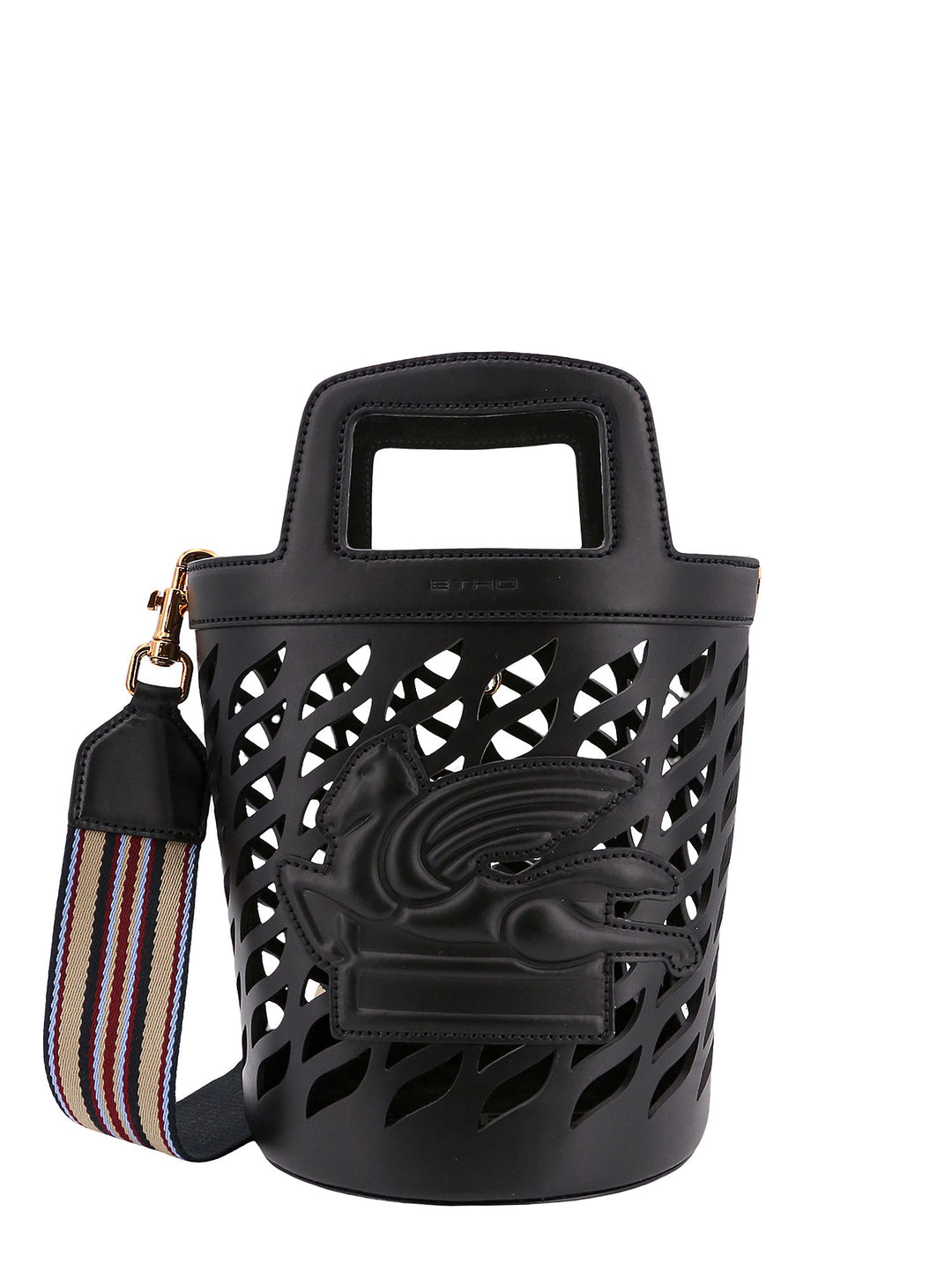 Perforated leather bucket bag  with shoulder strap