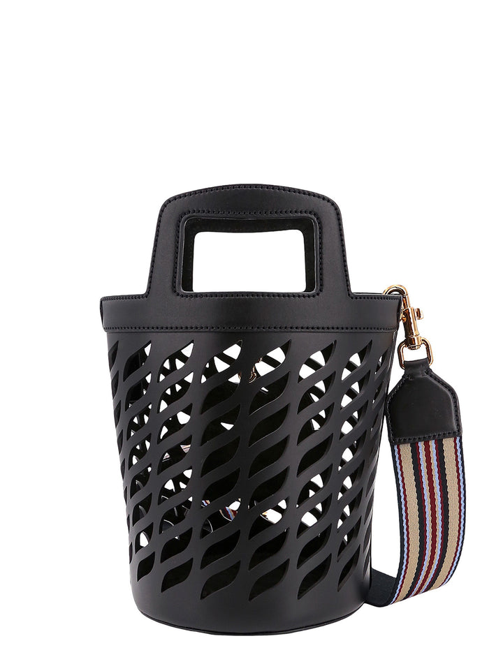 Perforated leather bucket bag  with shoulder strap