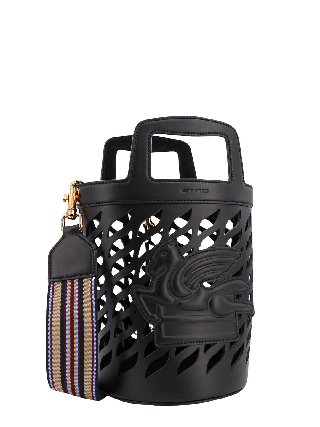 Perforated leather bucket bag  with shoulder strap