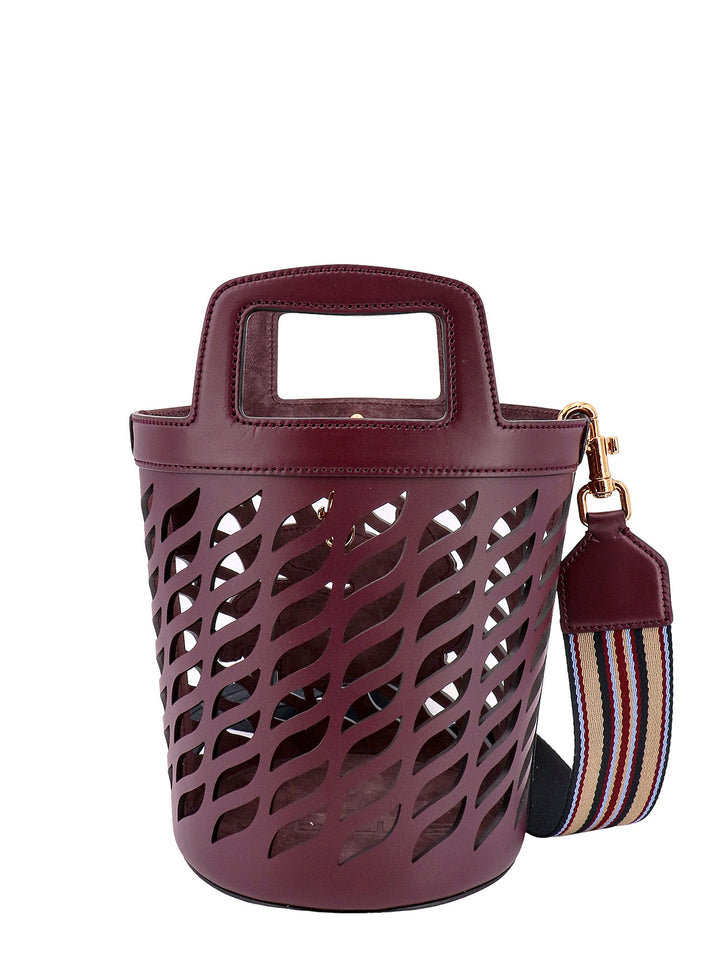 Perforated leather bucket bag  with shoulder strap