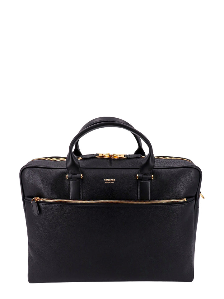 Leather briefcase with logo print