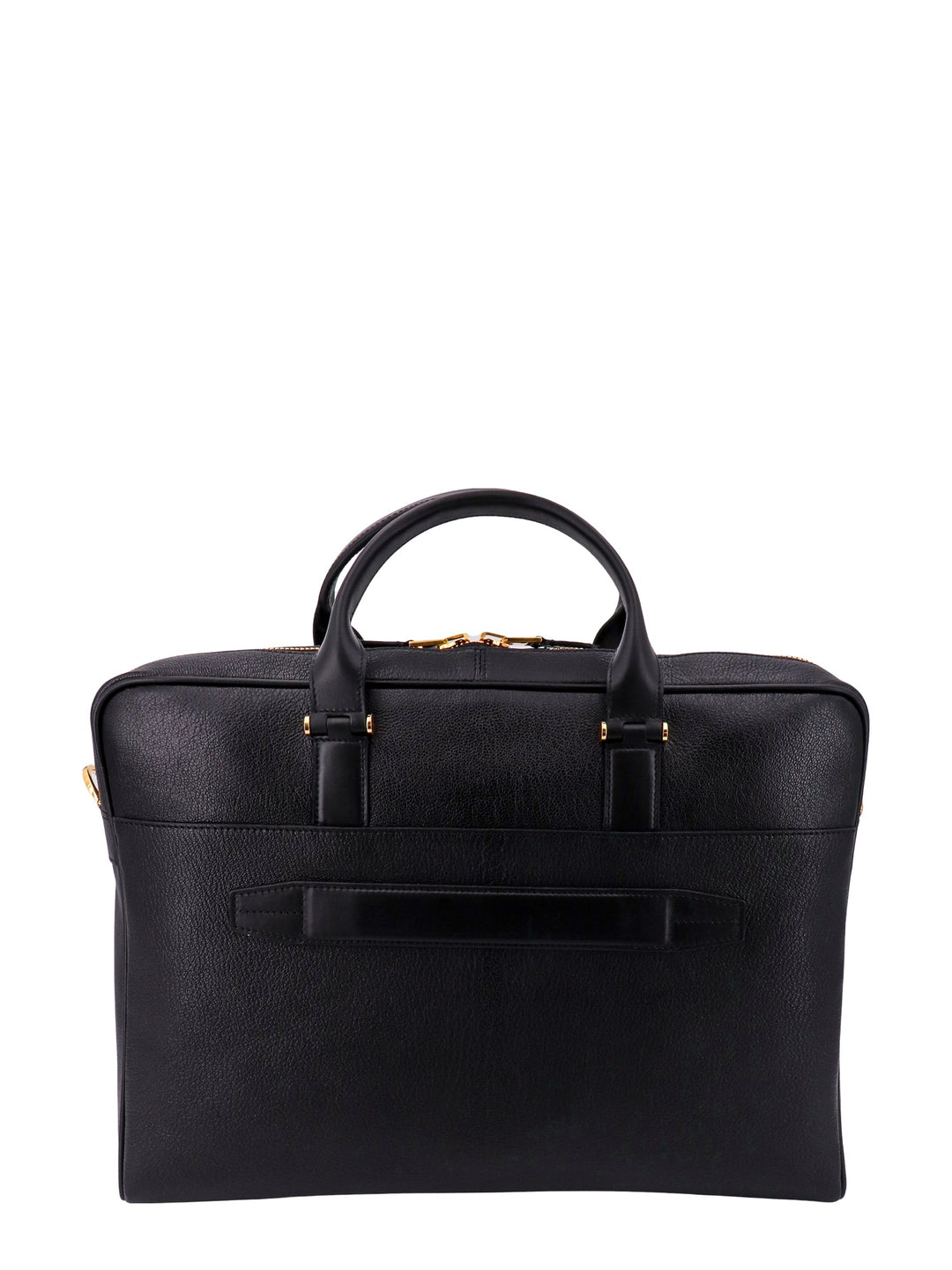 Leather briefcase with logo print