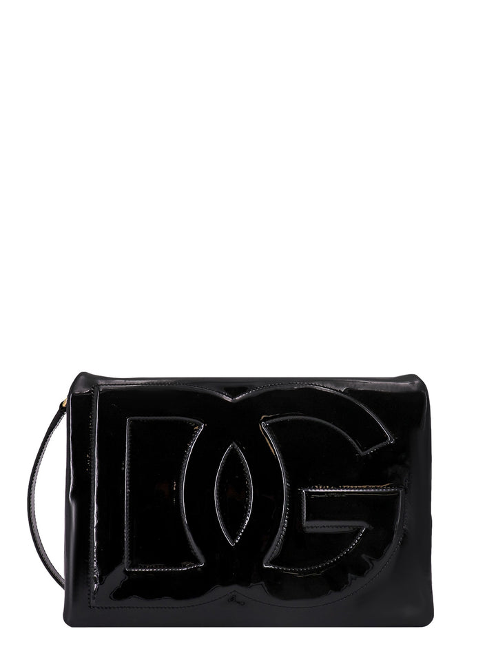 Patent leather shoulder bag with monogram