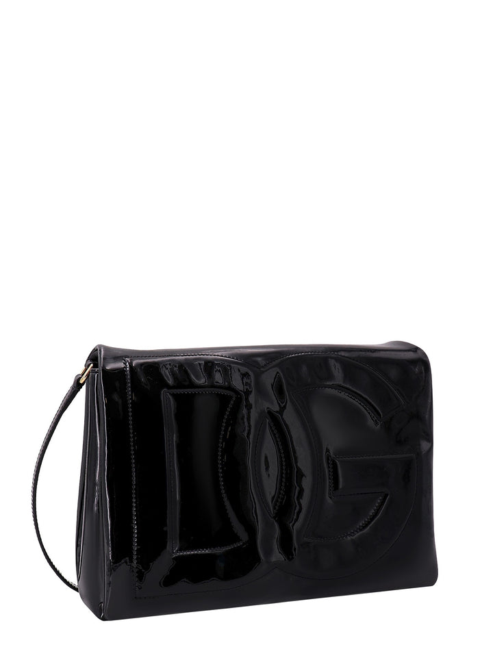 Patent leather shoulder bag with monogram