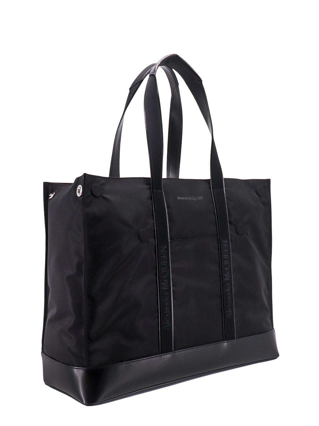 Nylon and leather shoulder bag with frontal logo