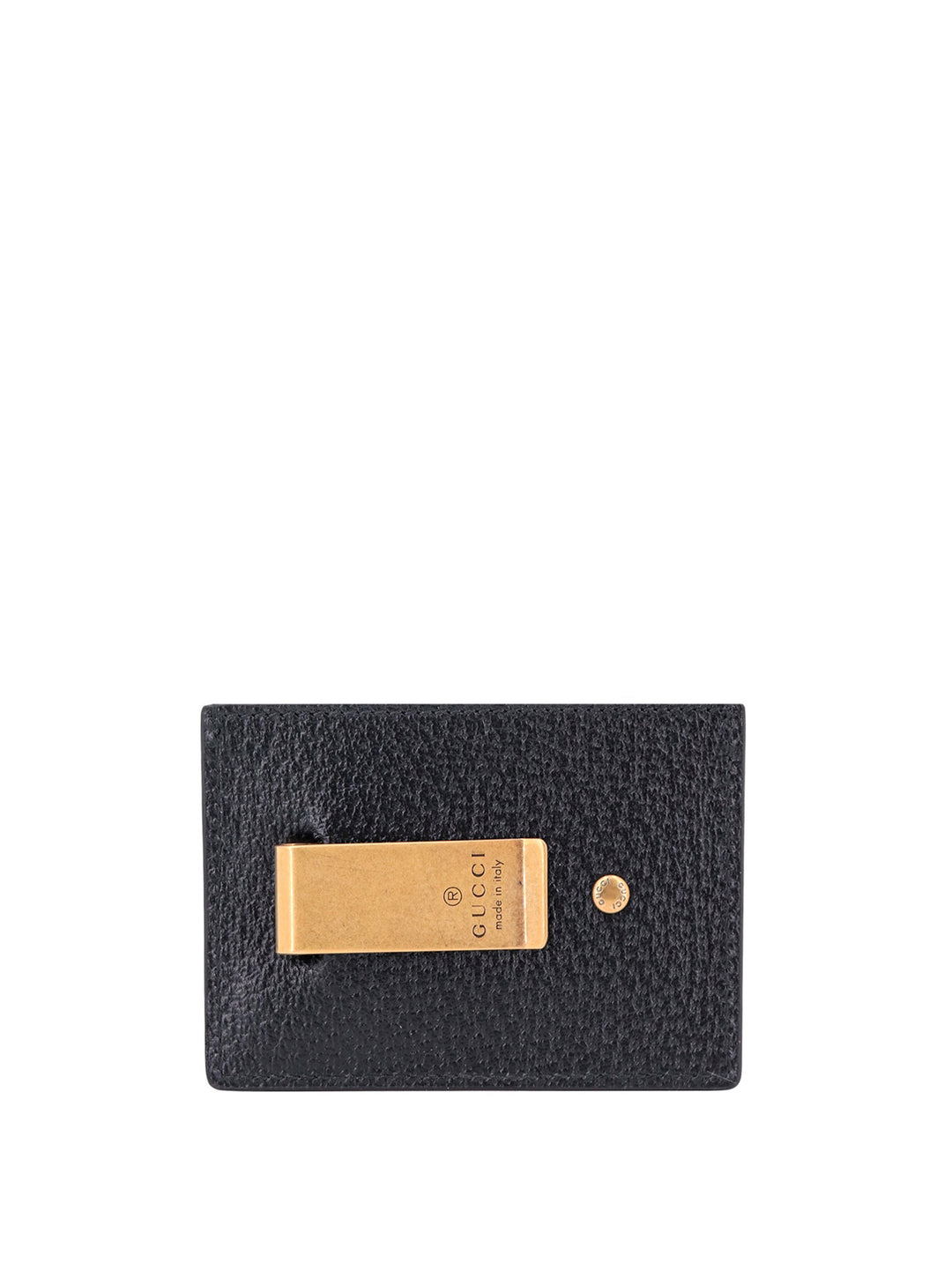 Leather card holder with metal GG logo