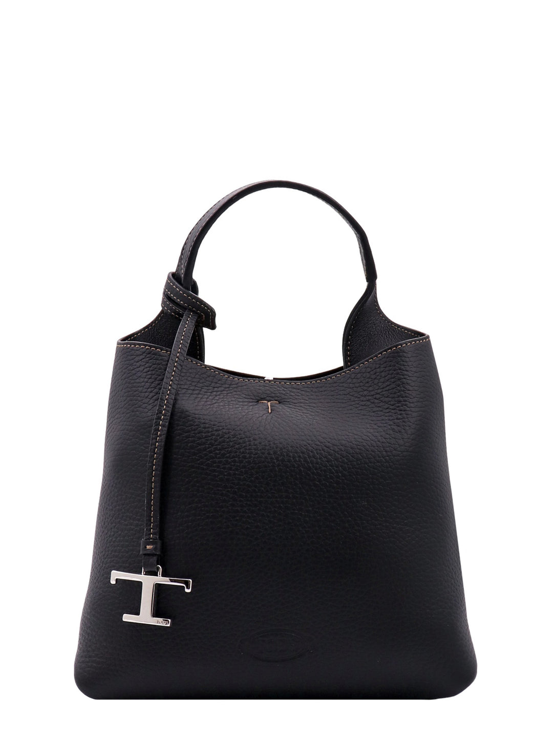 Leather handbag with removable T-Timeless hang-tag