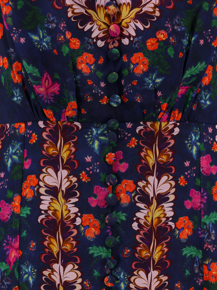 Silk dress with multicolor floral print