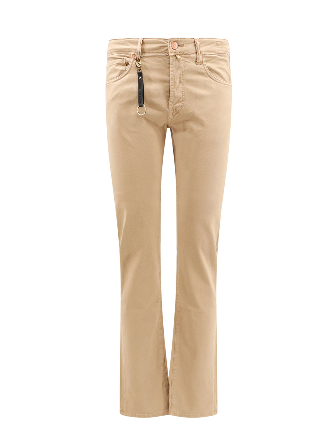 Stretch cotton trouser with back suede logo patch