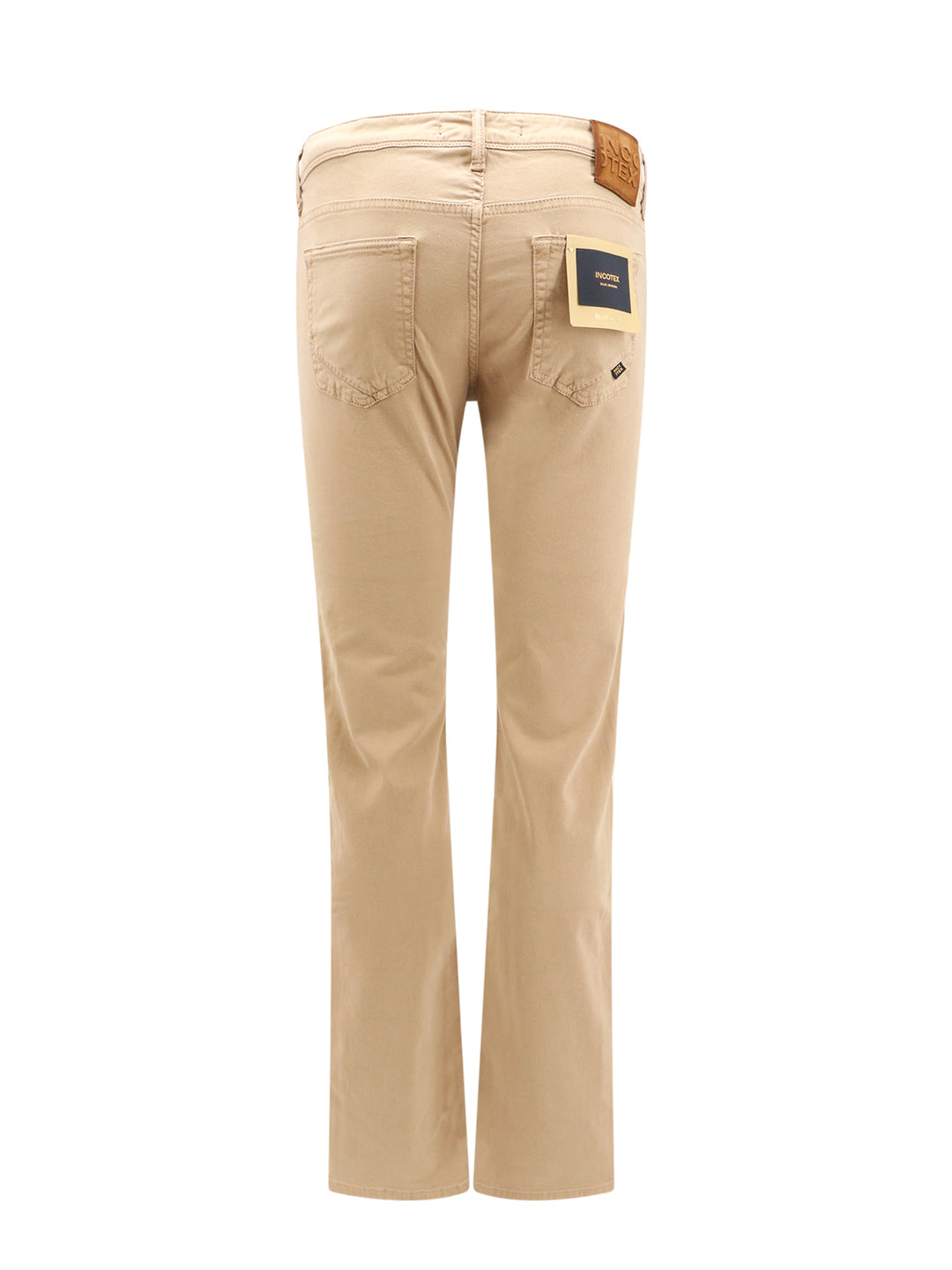 Stretch cotton trouser with back suede logo patch