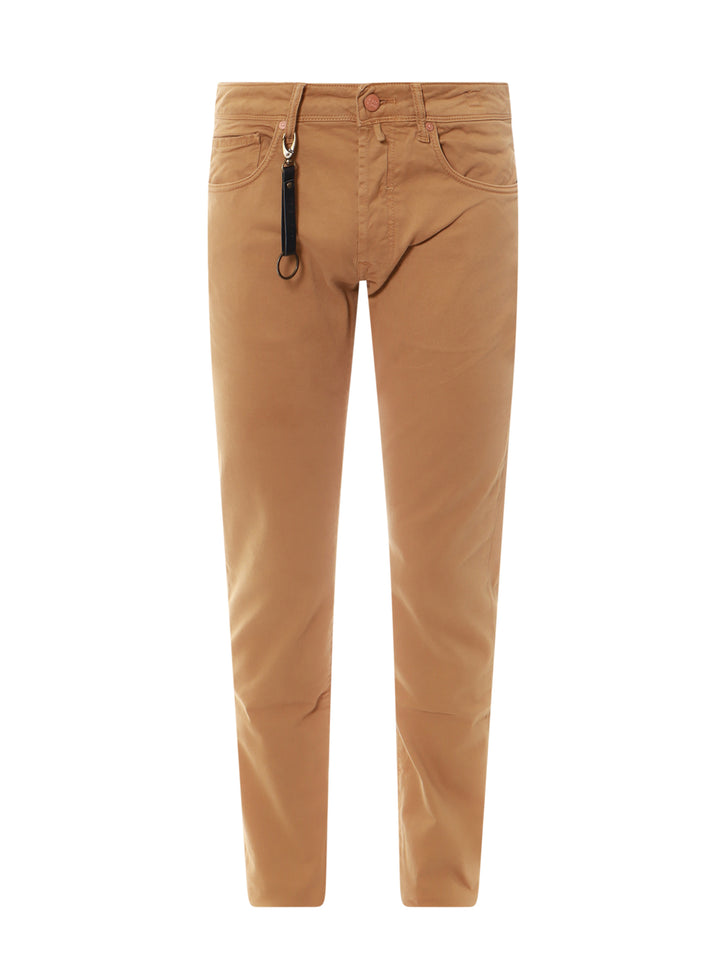 Stretch cotton trouser with back suede logo patch