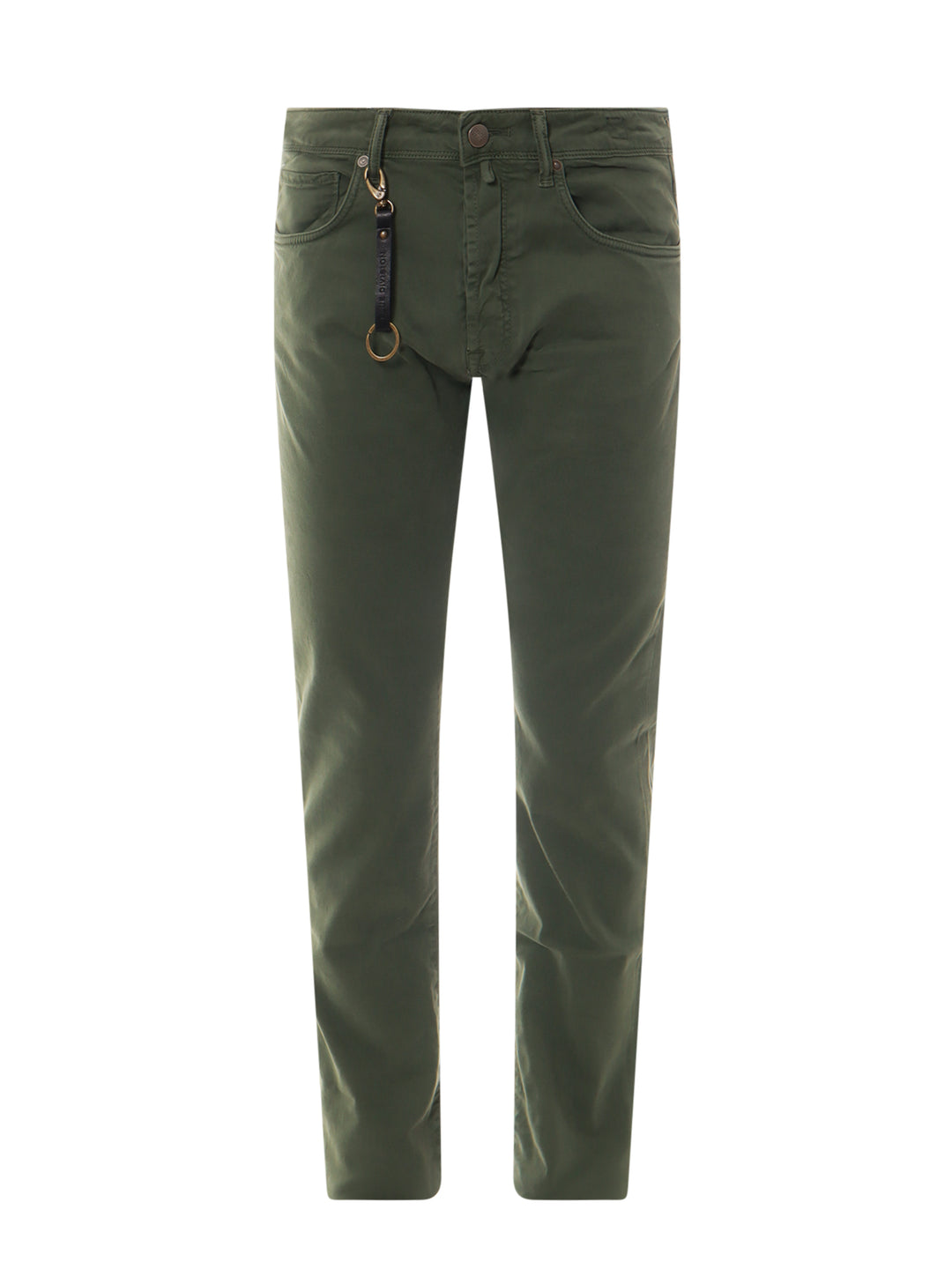 Stretch cotton trouser with back suede logo patch