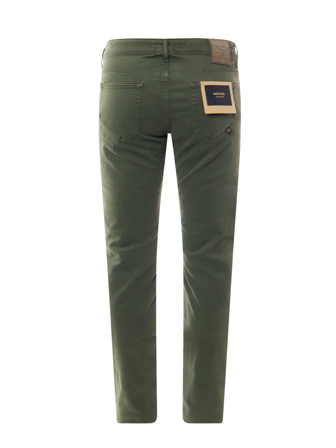 Stretch cotton trouser with back suede logo patch