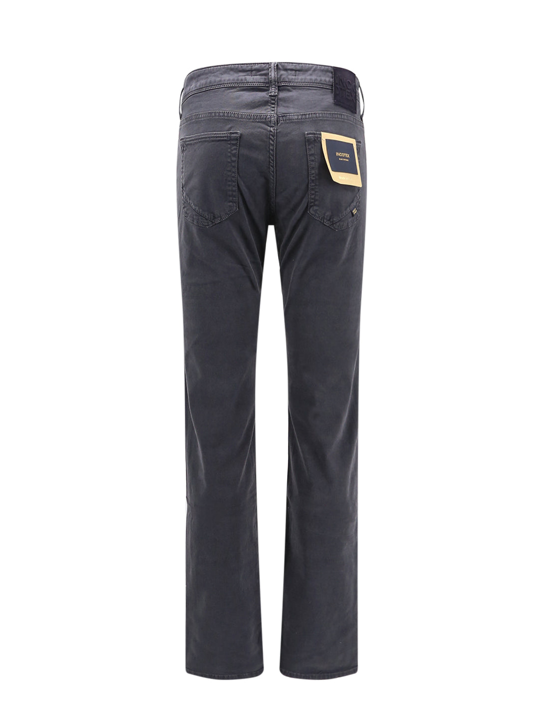 Stretch cotton trouser with back suede logo patch