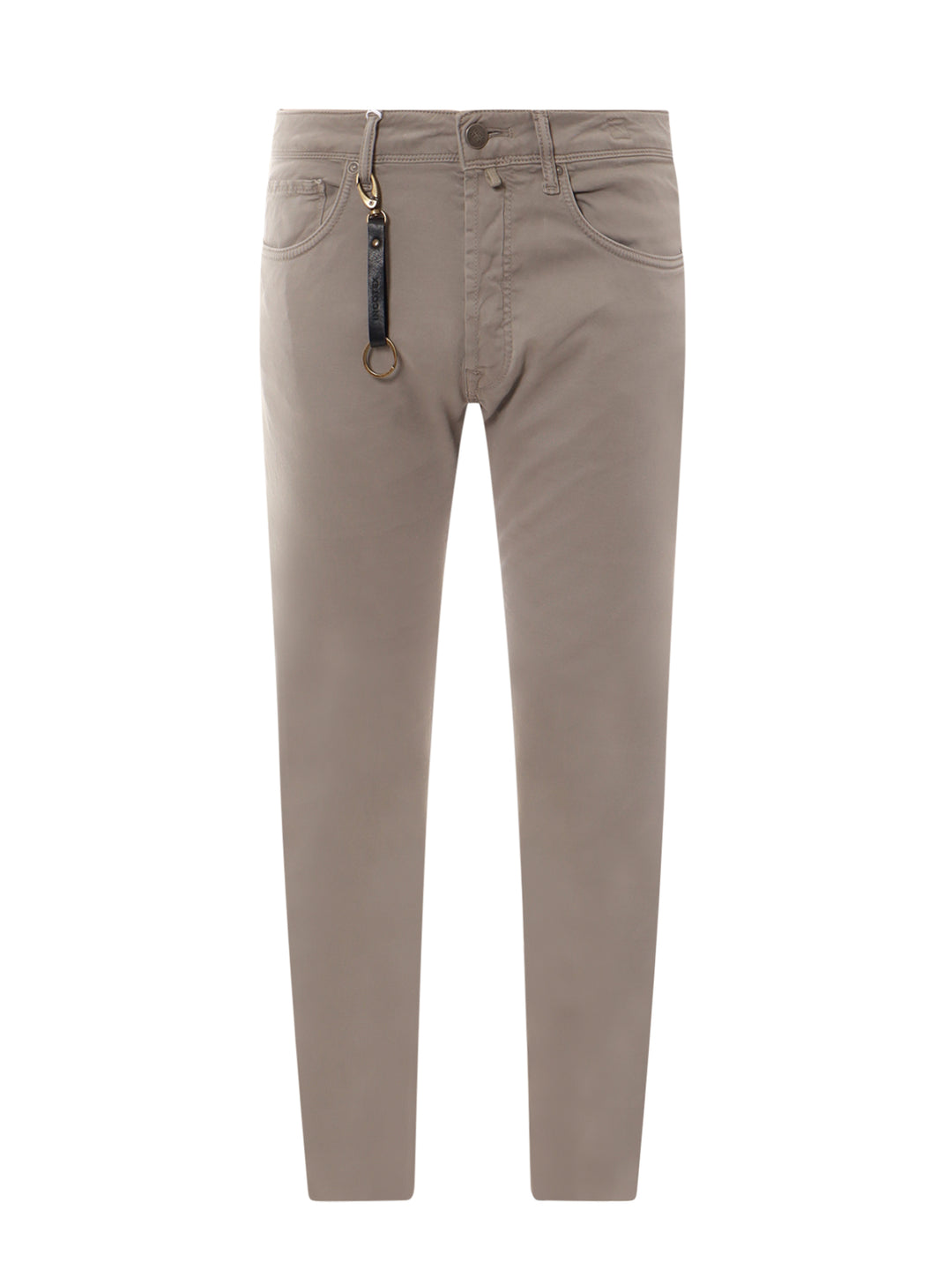 Stretch cotton trouser with back suede logo patch