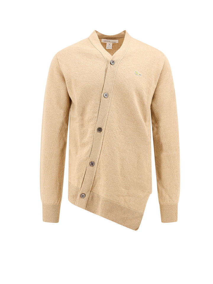 Wool cardigan with frontal Lacoste patch