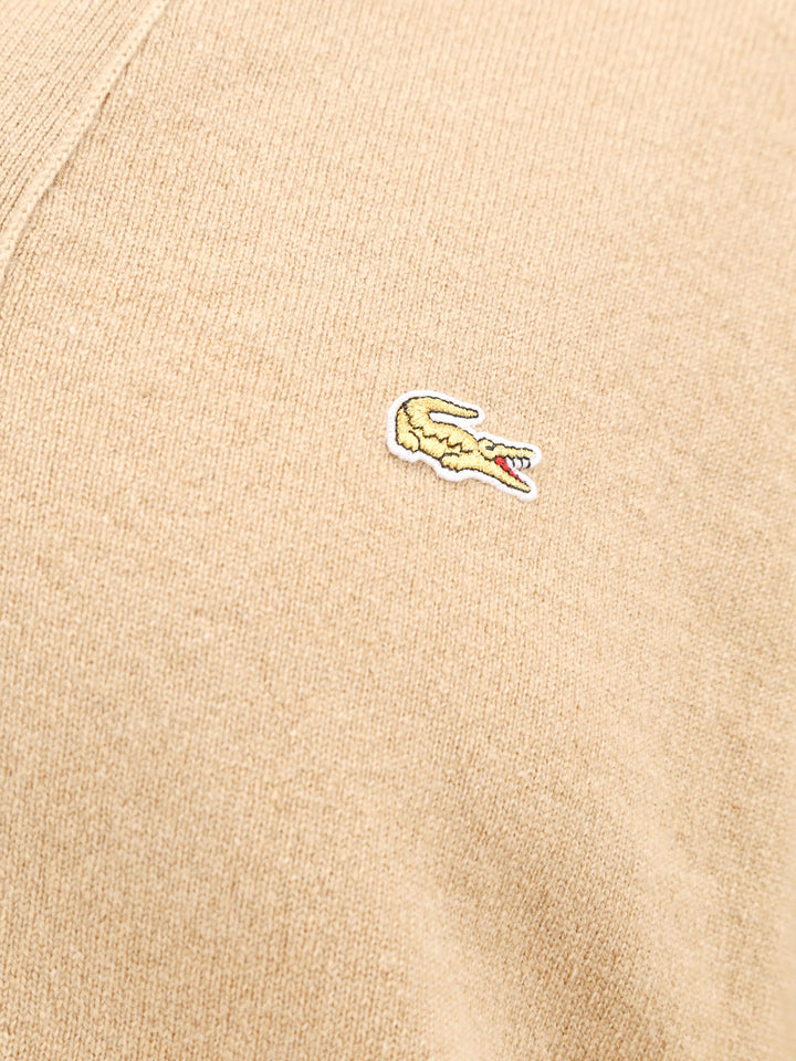 Wool cardigan with frontal Lacoste patch