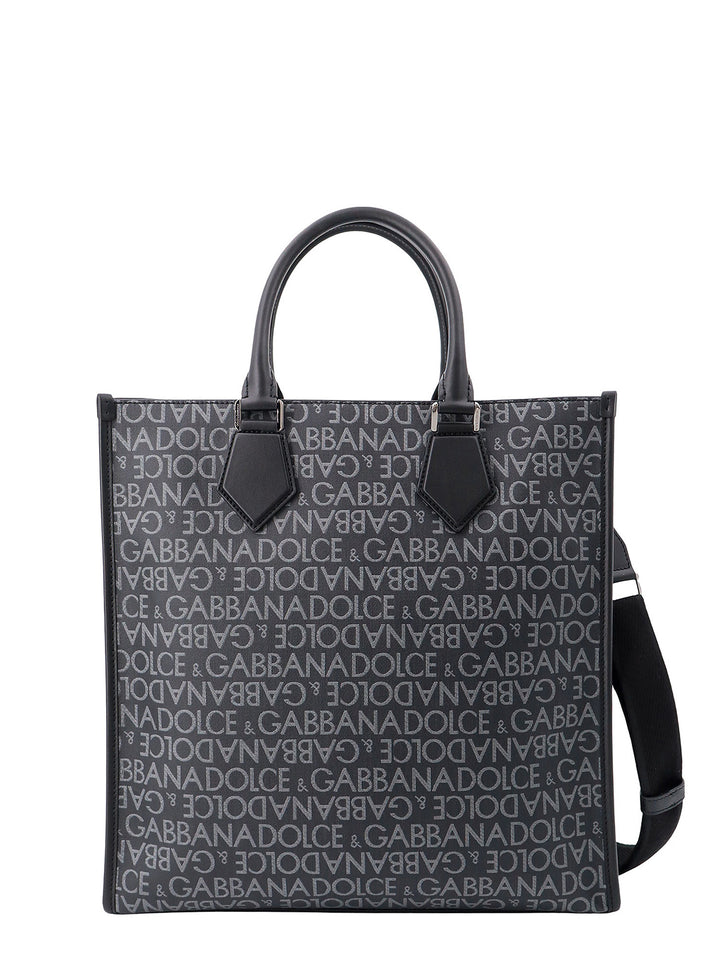 Coated canvas and leather handbag with all-over logo