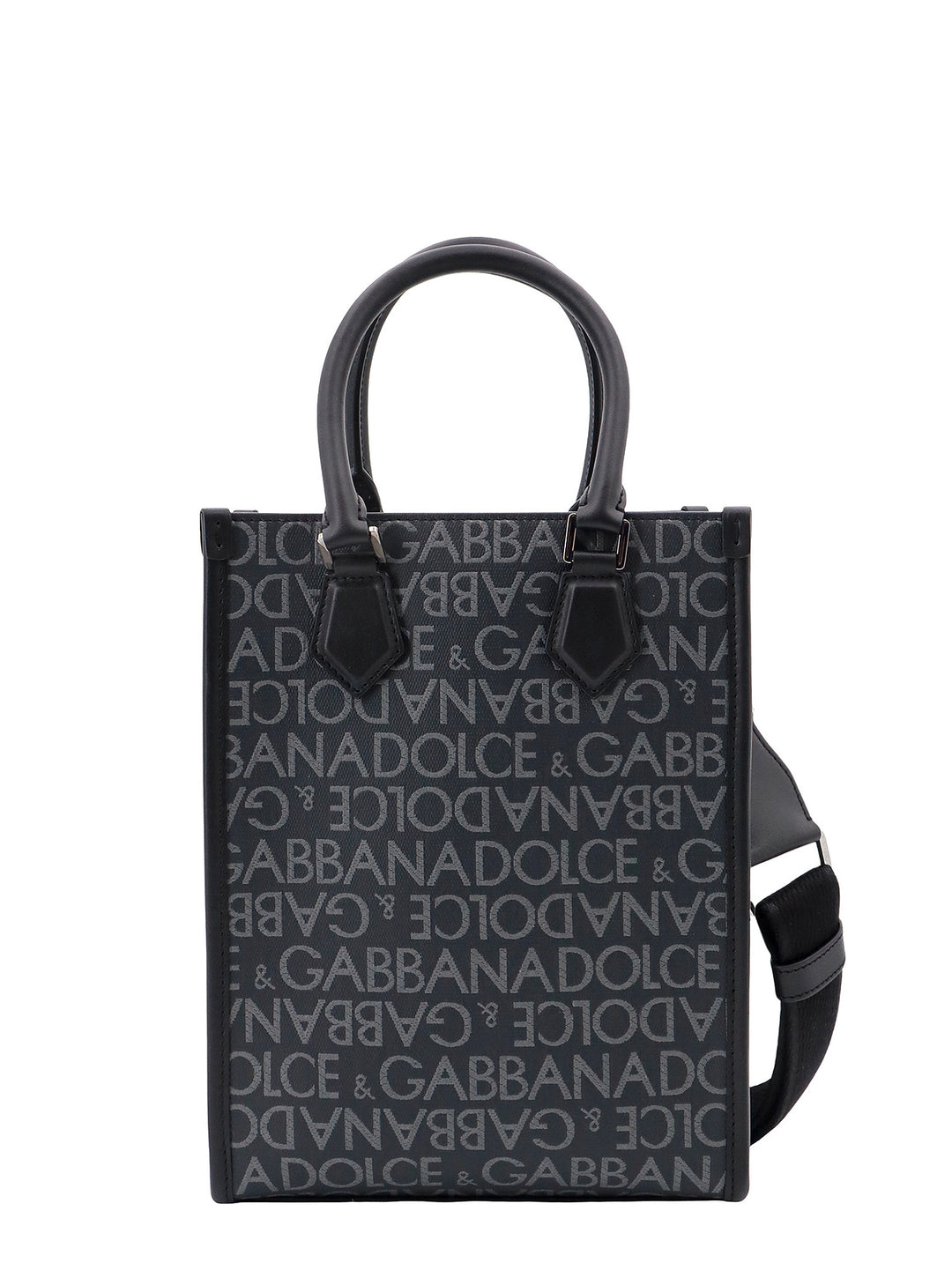 Coated canvas and leather handbag with all-over logo