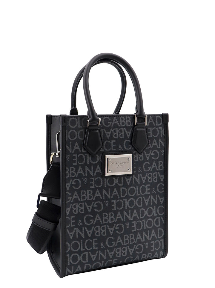 Coated canvas and leather handbag with all-over logo