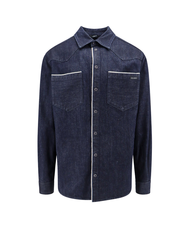 Denim shirt with logoed label