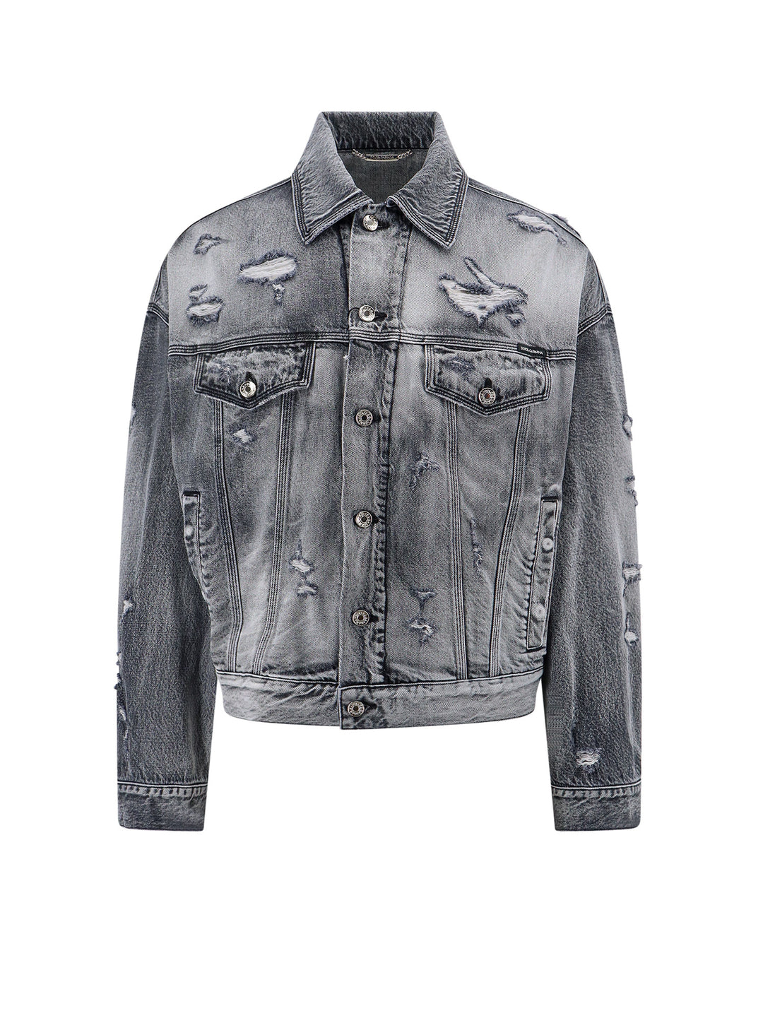 Denim jacket with ripped effect