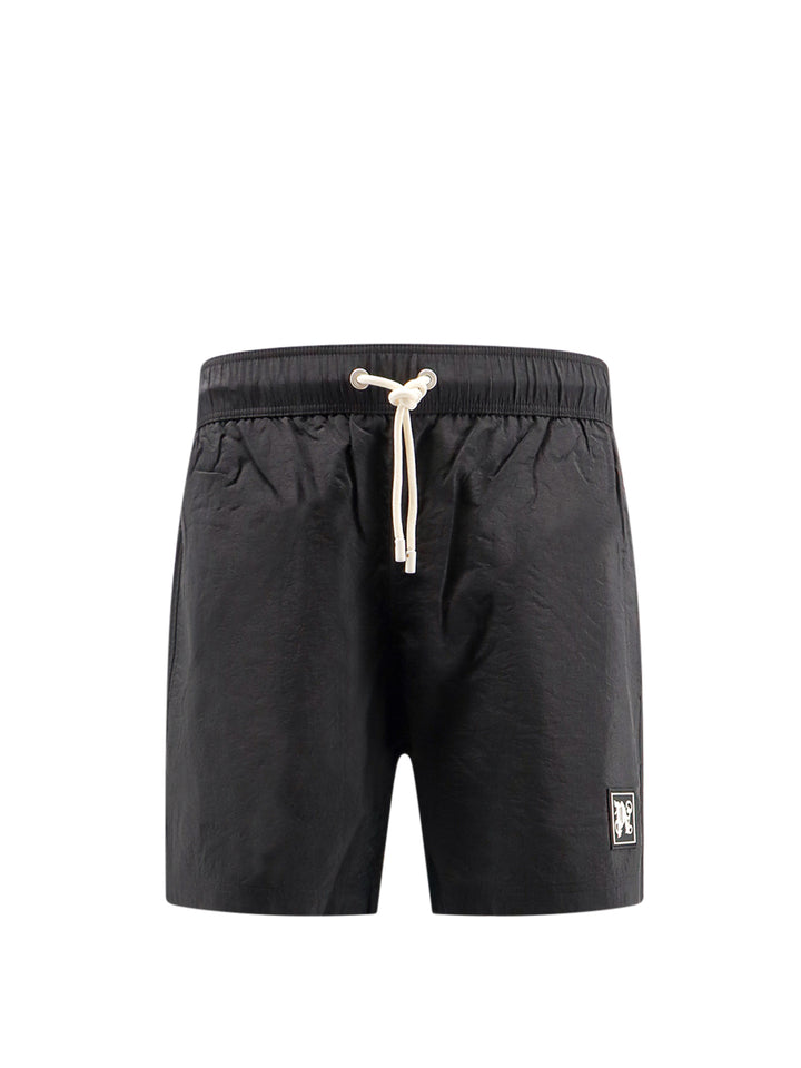 Nylon swim shorts with logo patch on the bottom