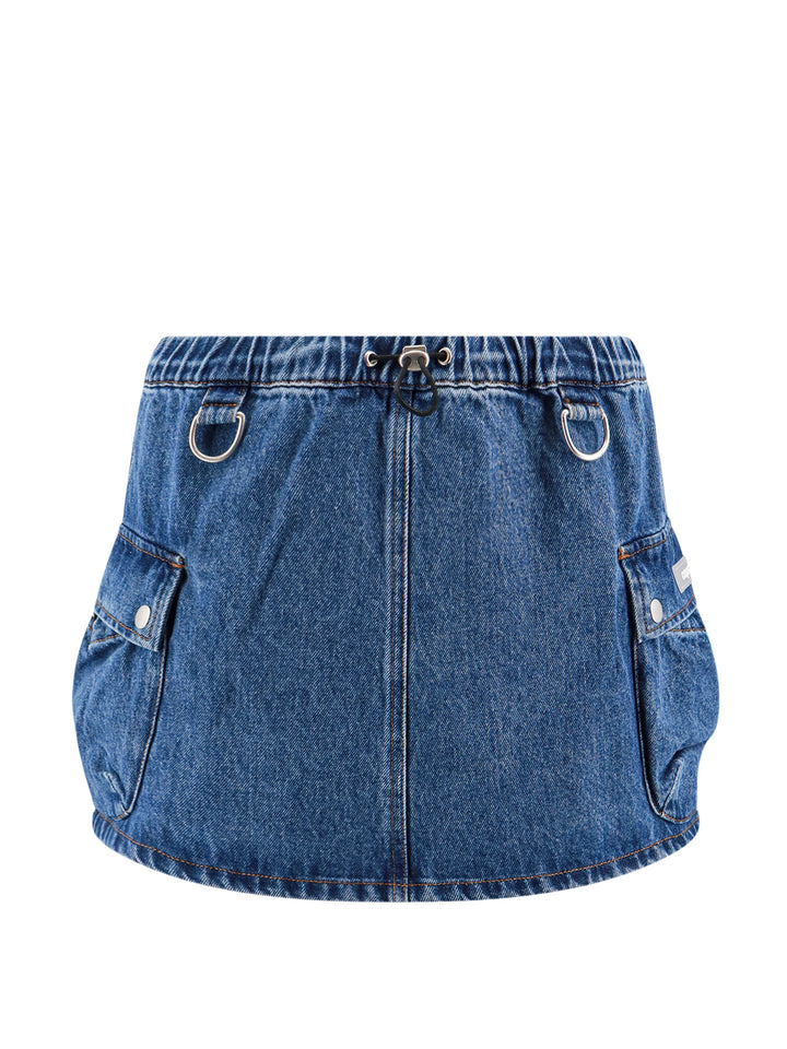 Denim skirt with frontal logo patch